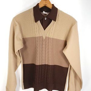 Vintage Walt Wear Pullover Long Sleeve Sweater Shirt Men's Medium Brown Tan USA
